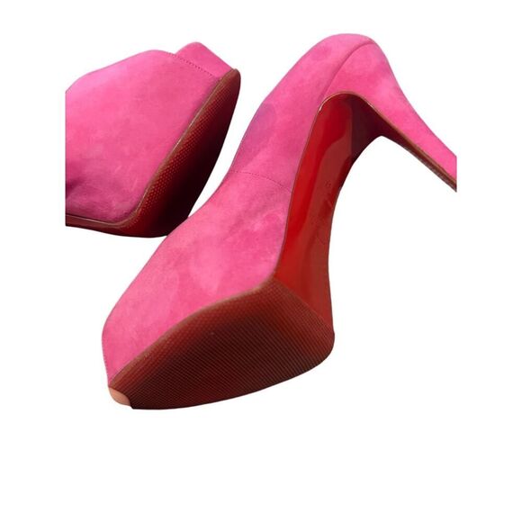 *BOGO FREE* Christian Louboutin Pink Prive Open Toe Velvet Pumps - Picture 10 of 12